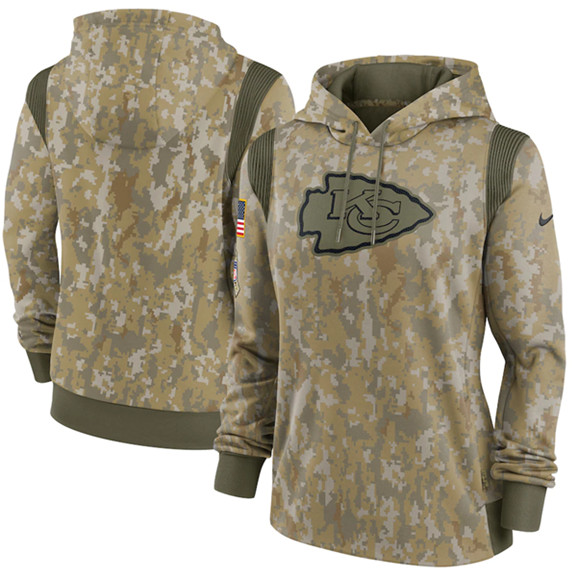 Women's Kansas City Chiefs 2021 Camo Salute To Service Therma Performance Pullover Hoodie(Run Small)